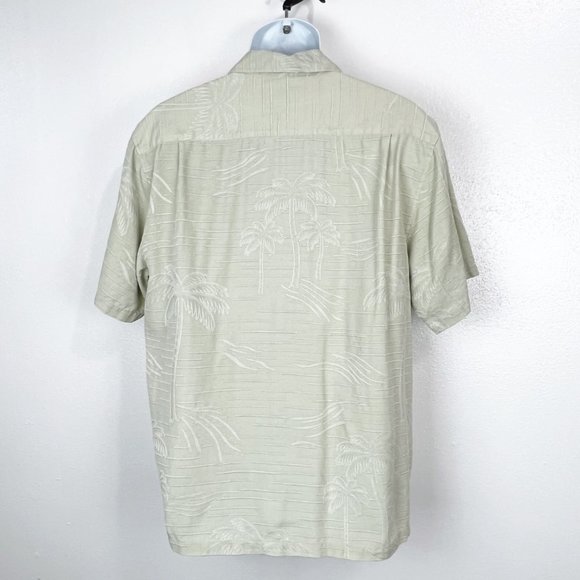 Honolua Hawaiian Shirt Men Medium Green Tropical Button Up Silk Embossed S/S Tee - Picture 2 of 8